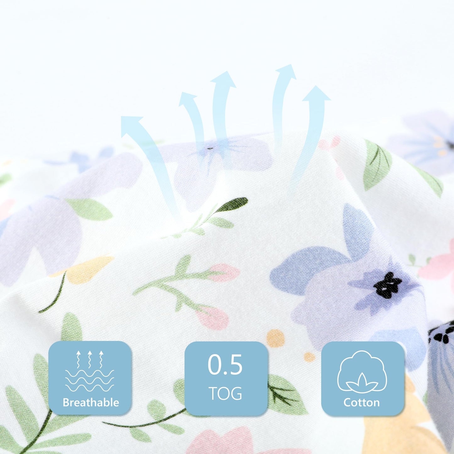 TILLYOU 2 Pack Baby Sleep Sack 6-12 Months 100% Cotton Wearable Blanket 0.5 TOG Sleeveless Summer Sleep Sacks with 2-Way Zipper, Brilliant Little Flowers and Purple