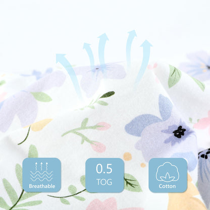 TILLYOU 2 Pack Baby Sleep Sack 6-12 Months 100% Cotton Wearable Blanket 0.5 TOG Sleeveless Summer Sleep Sacks with 2-Way Zipper, Brilliant Little Flowers and Purple