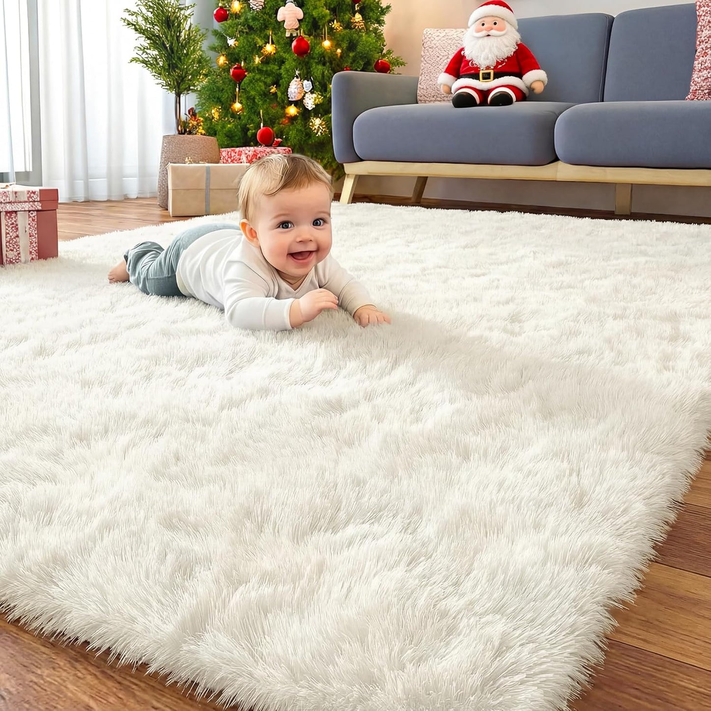OLANLY Area Rugs - Soft Fluffy Shaggy Indoor Carpet for Living Room & Bedroom | Ivory 4x11