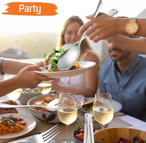 E-far Large Serving Utensils Set - 8-Piece Stainless Steel Serving Spoons, Fork & Tongs | Dishwasher Safe