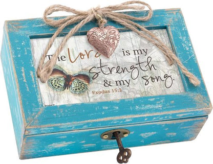 Cottage Garden Petite Locket Music Box - Distressed Teal, Plays Amazing Grace, Inspirational Gift