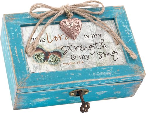 Cottage Garden Petite Locket Music Box - Distressed Teal, Plays Amazing Grace, Inspirational Gift