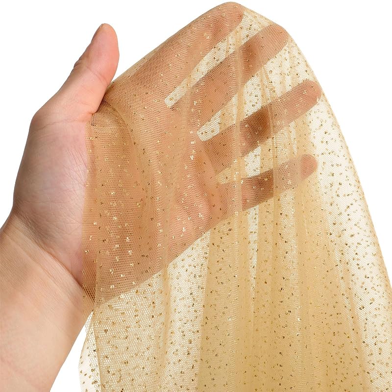 Gold Gauze Table Runner 10ft - 120x29in Glitter Tulle with Sequins (Variation: Gold+10)