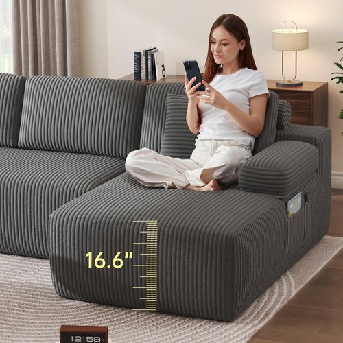 DURASPACE 126.2'' U Shaped Oversize Modular Sectional Sofa with Chaise, Cloud Boneless Comfort Sectional Sofa Couch, Deep Seat Couch, Convertible 4-Seater for Living Room, No Assembly Required