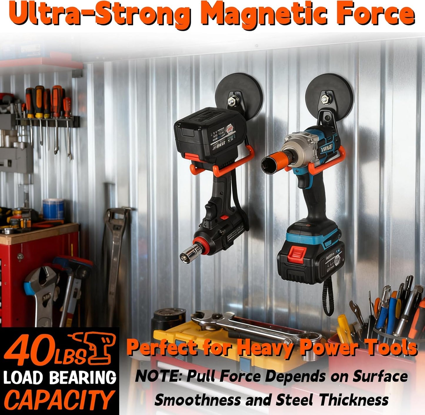 ULIBERMAGNET Heavy Duty Magnetic Hooks - Strong 3.46 Inch Design for Cables, Tools & More | 2 Pack (Orange)