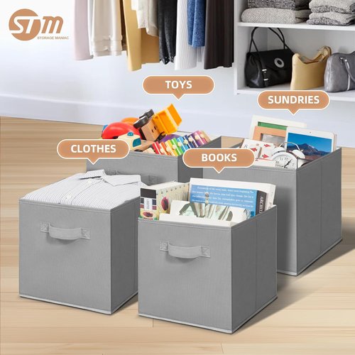 **Storage Maniac 11-Inch Collapsible Storage Cubes - Durable Fabric Bins for Organization | 4-Pack Grey**