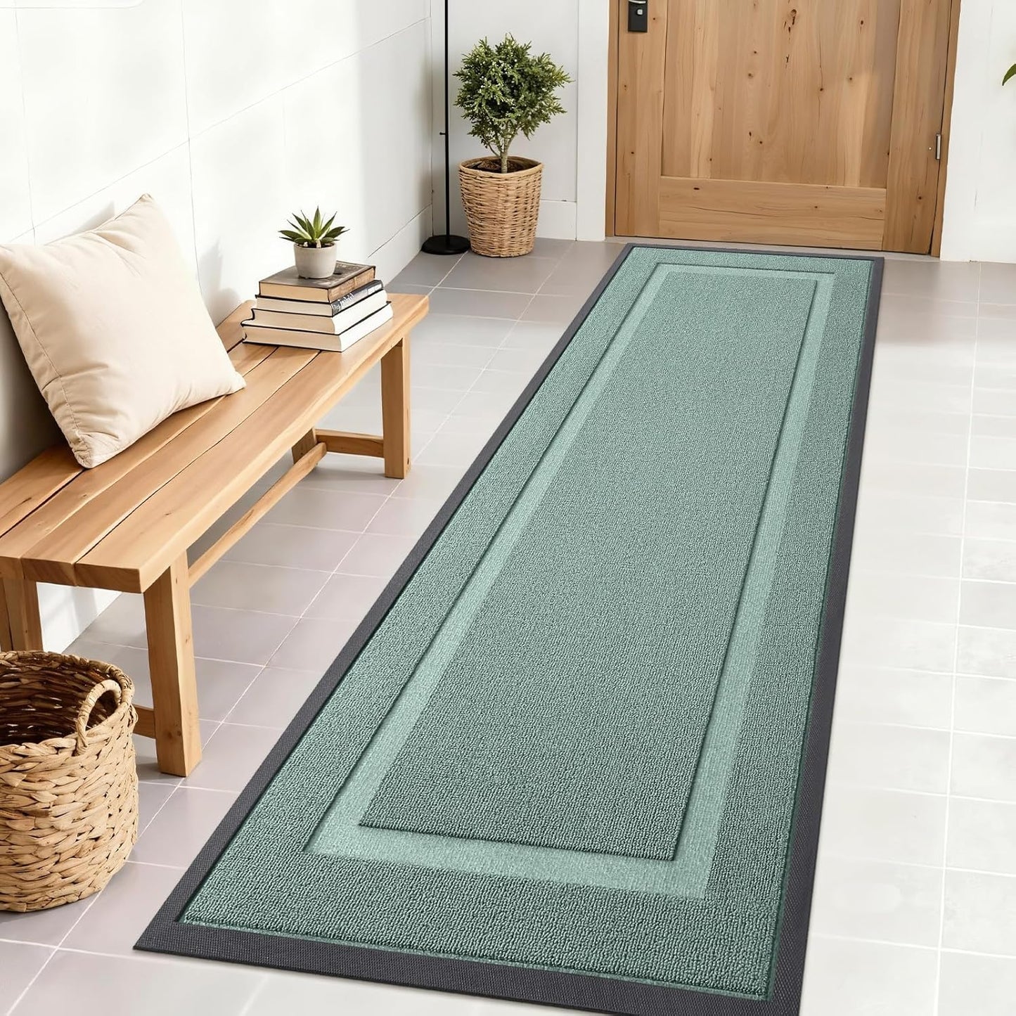 OLANLY Indoor Outdoor Front Door Mat - Waterproof All-Season Doormat, Easy Clean, 71x23, Grayish Green