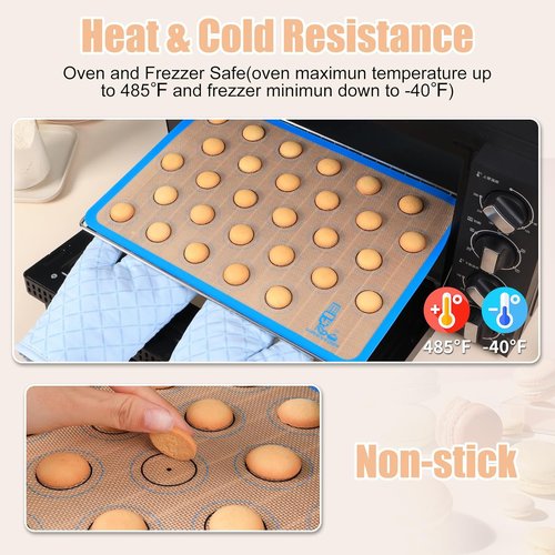 Folksy Super Kitchen Silicone Macaron Baking Mat Set - Non-Stick Oven Liner for Cookies | 3 Pieces (2 Half Sheets & 1 Quarter Sheet) - Blue (16.5x11.6)
