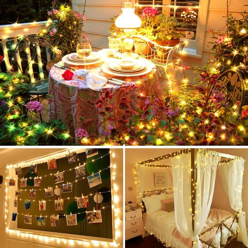KNONEW 600 LED Outdoor Fairy Lights - Waterproof Christmas Lights with 8 Modes | 203FT Warm White