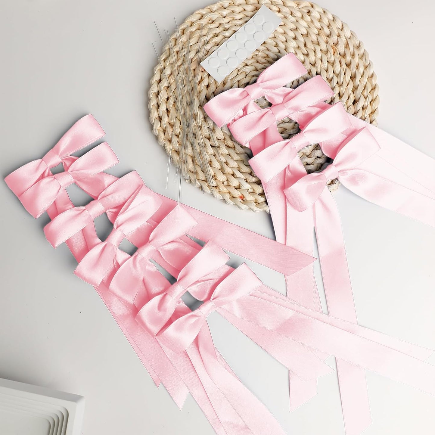 Skiennix 10-Inch Pink Satin Ribbon Bows - 12 Pcs for Gift Wrapping & Wedding Decor