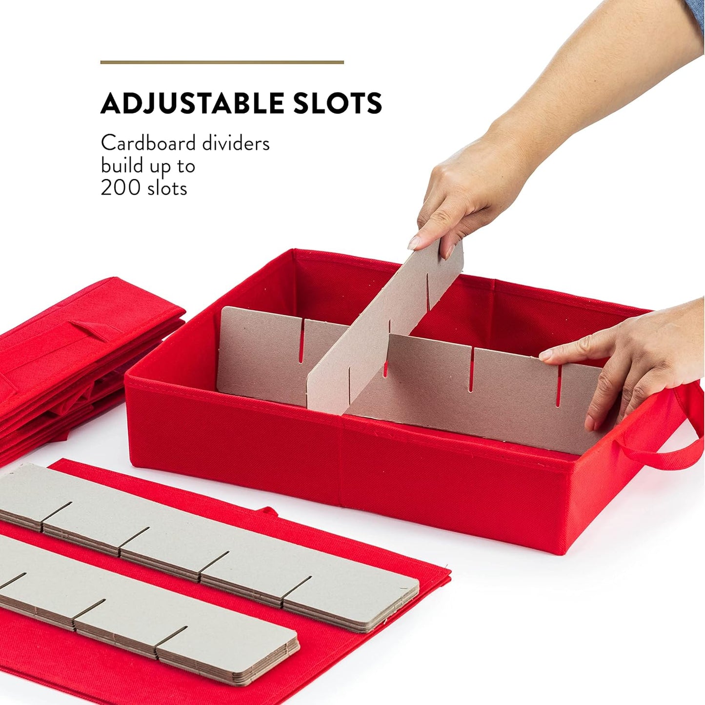 ZOBER Christmas Ornament Storage Box - Organizes 200 3" Ornaments with Individual Trays - Durable 600D Oxford Fabric (Red)