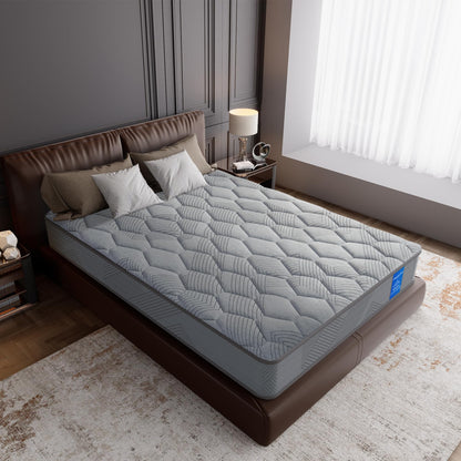 Veloflow Mattress in a Box, Medium-Strength Memory Foam, Relieves Back and Neck Pain, Individual Pocket Coil Springs, Sports Isolation, Edge Support, Breathable (Grey, Queen (U.S. Standard))