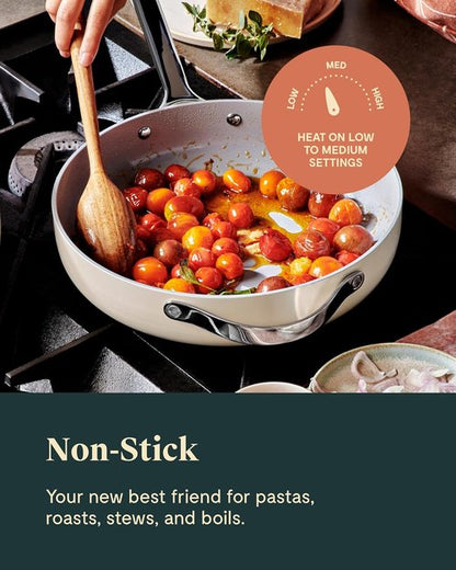 Caraway Nonstick Ceramic Sauté Pan - 4.5 Qt, 11.8" | Non-Toxic, PTFE & PFOA Free, Oven Safe, Cream
