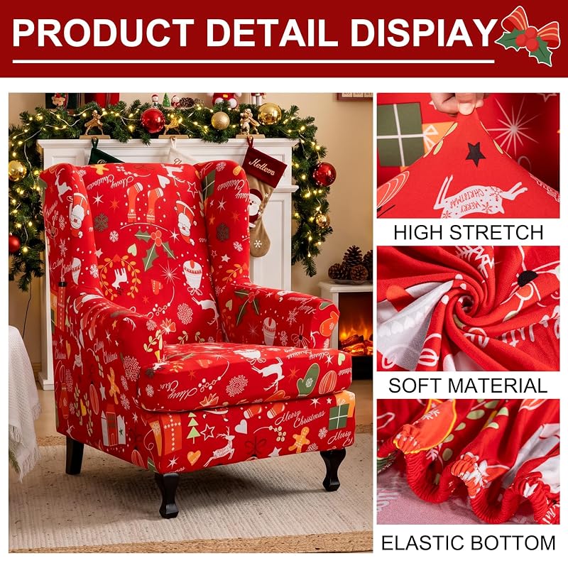 Wingback Chair Slipcover 2-Piece Universal Fit, Elastic, Anti-Pill 92% Polyester