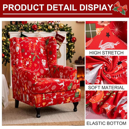 Wingback Chair Slipcover 2-Piece Universal Fit, Elastic, Anti-Pill 92% Polyester