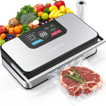 Skiennix Vacuum Sealer - Powerful 95kPa Fully Automatic 10-in-1 Machine with Built-in Cutter & Digital Display
