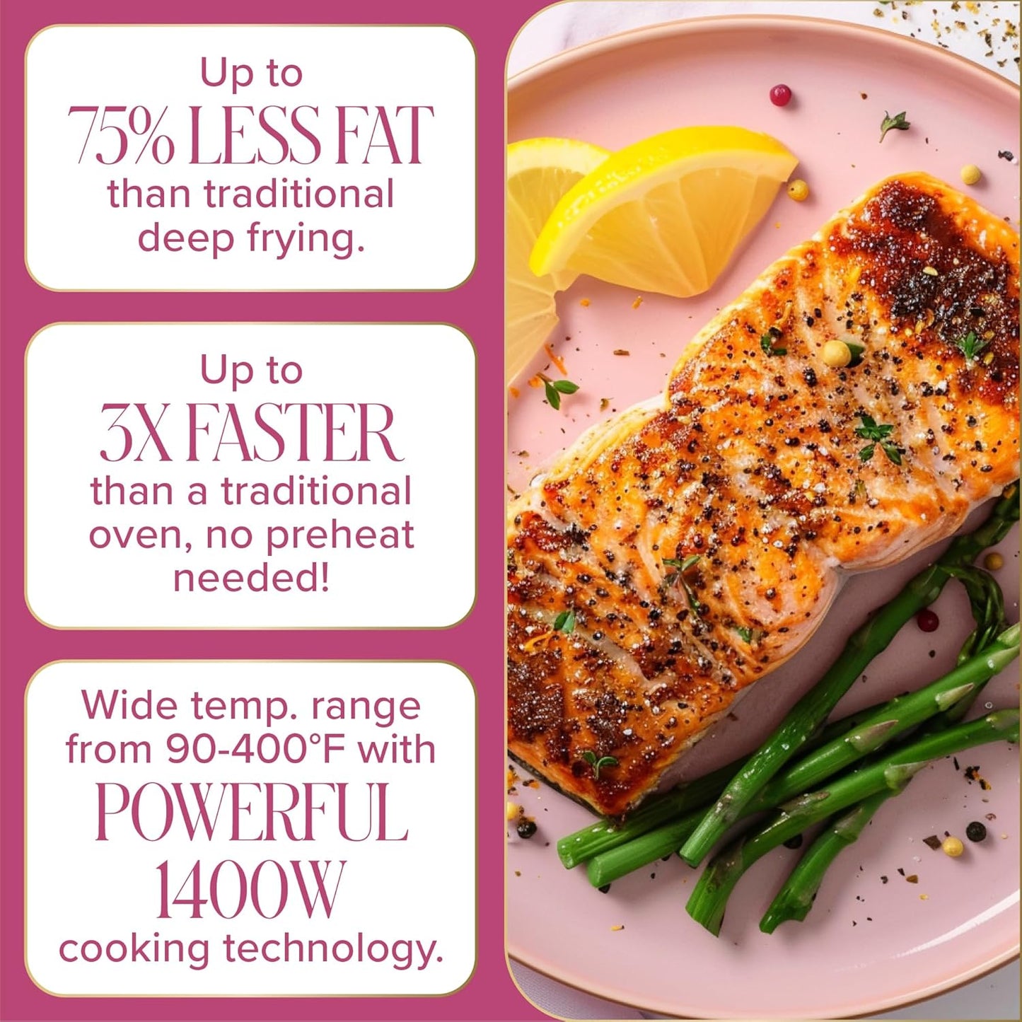 Paris Hilton Air Fryer - 6-Quart Nonstick Capacity with Touchscreen Display | 8-in-1 Cooking Functions, Pink