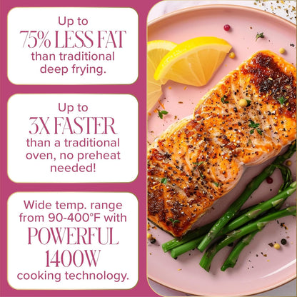 Paris Hilton Air Fryer - 6-Quart Nonstick Capacity with Touchscreen Display | 8-in-1 Cooking Functions, Pink