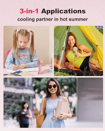 Coohea Mini Handheld Fan - USB Rechargeable, 3 Speed Portable Design for Travel & Makeup - Pink