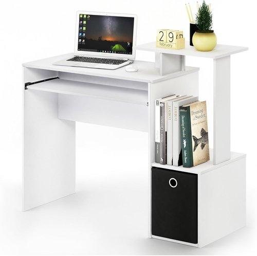 Furinno Econ Writing Desk - Stylish Home Office Computer Desk in White/Black Finish