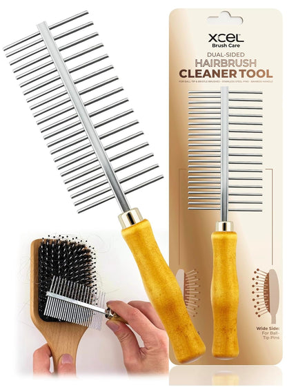 XCEL Hair Brush Cleaner Tool - Dual-Sided Remover Comb for Hair & Dust Buildup | Ideal for Paddle & Boar Bristle Brushes