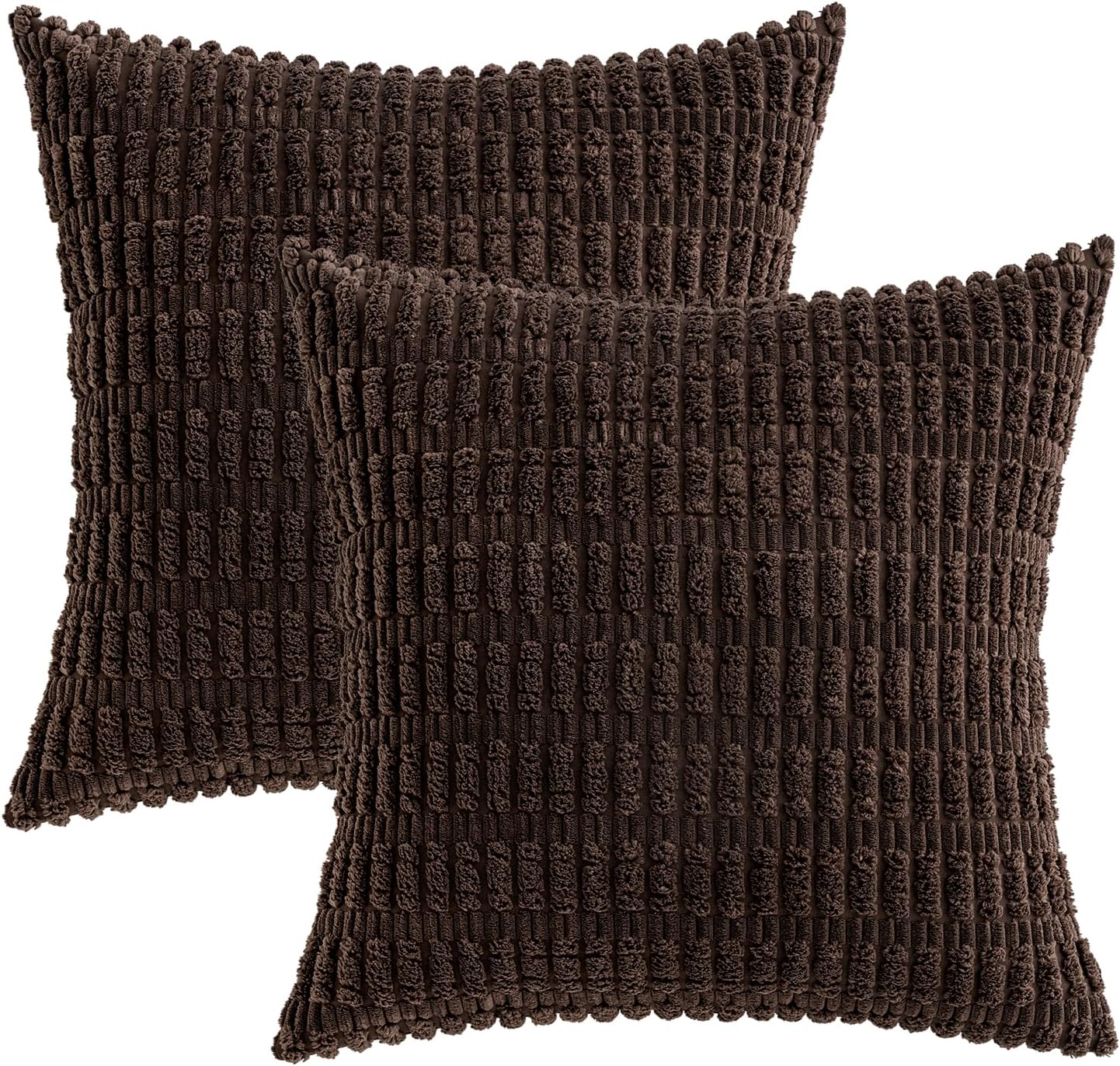 MIULEE Decorative Throw Pillow Covers - Soft Corduroy Boho Striped Design | 16x16 Inch, Dark Brown, Set of 2
