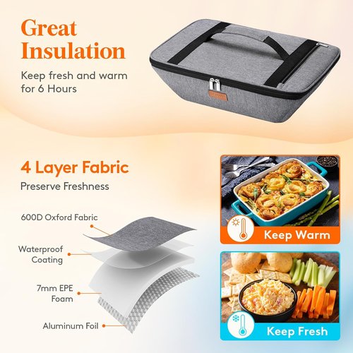 Lifewit Insulated Casserole Carrier - Thermal Tote for Hot or Cold Food | Fits 9"x13" Dish, Gray