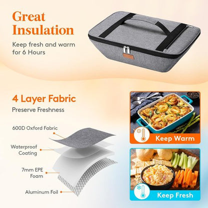 Lifewit Insulated Casserole Carrier - Thermal Tote for Hot or Cold Food | Fits 9"x13" Dish, Gray