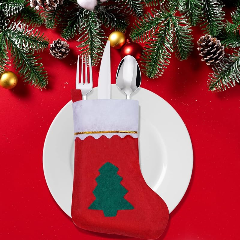 Christmas Mini Stockings Set 20 Pcs - Felt Christmas Tableware Holders & Decor