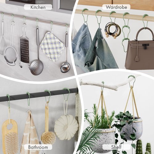 Amazer Shower Curtain Hooks, Decorative Shower Curtain Hooks, Sage Green Rustproof Stainless Steel Shower Hooks for Shower Curtain Liner Shower Rod Hook 12pcs