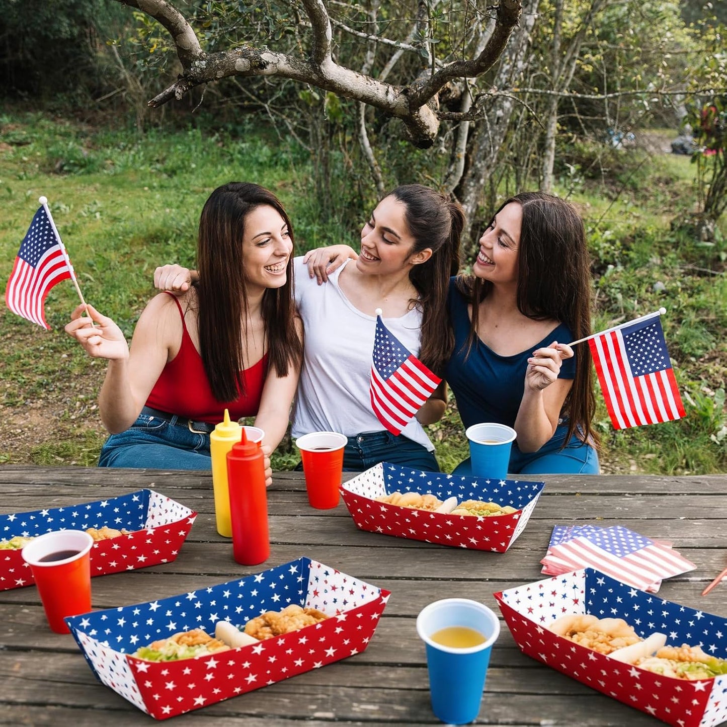 Red, White & Blue Star Food Trays by [Brand Name] - 30 Pack Disposable Paper Serving Boats for Snacks & Parties
