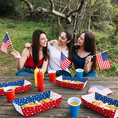 Red, White & Blue Star Food Trays by [Brand Name] - 30 Pack Disposable Paper Serving Boats for Snacks & Parties