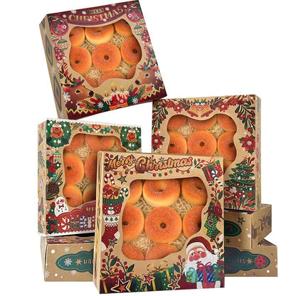 Christmas Kraft Cookie Boxes with Window 30 Pcs 9x9x2.5in - Gift Set, Easy Assemble