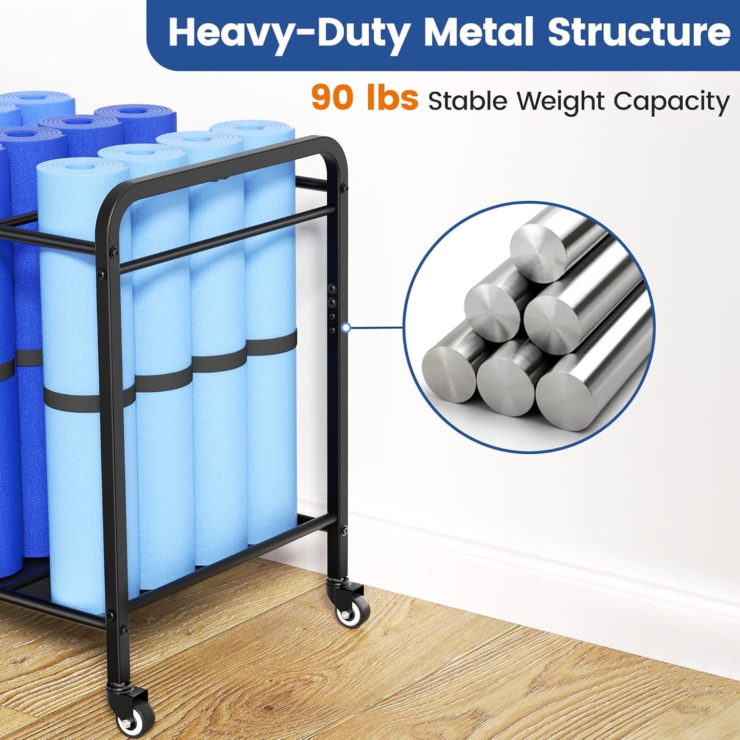 Skiennix Yoga Mat Storage Rack - Floor-Standing Metal Cart with Wheels for Gym & Home Use