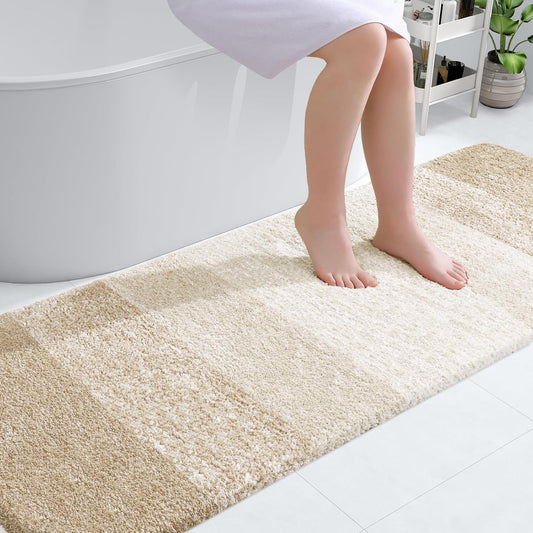OLANLY Bathroom Runner Rug - Extra Soft Microfiber Mat 70x24 | Quick Dry & Washable, Light Beige