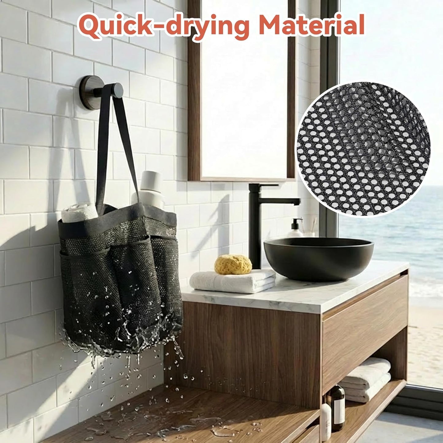 YASONIC Mesh Shower Caddy - Portable 8-Pocket Hanging Organizer for College Dorm Essentials | Black