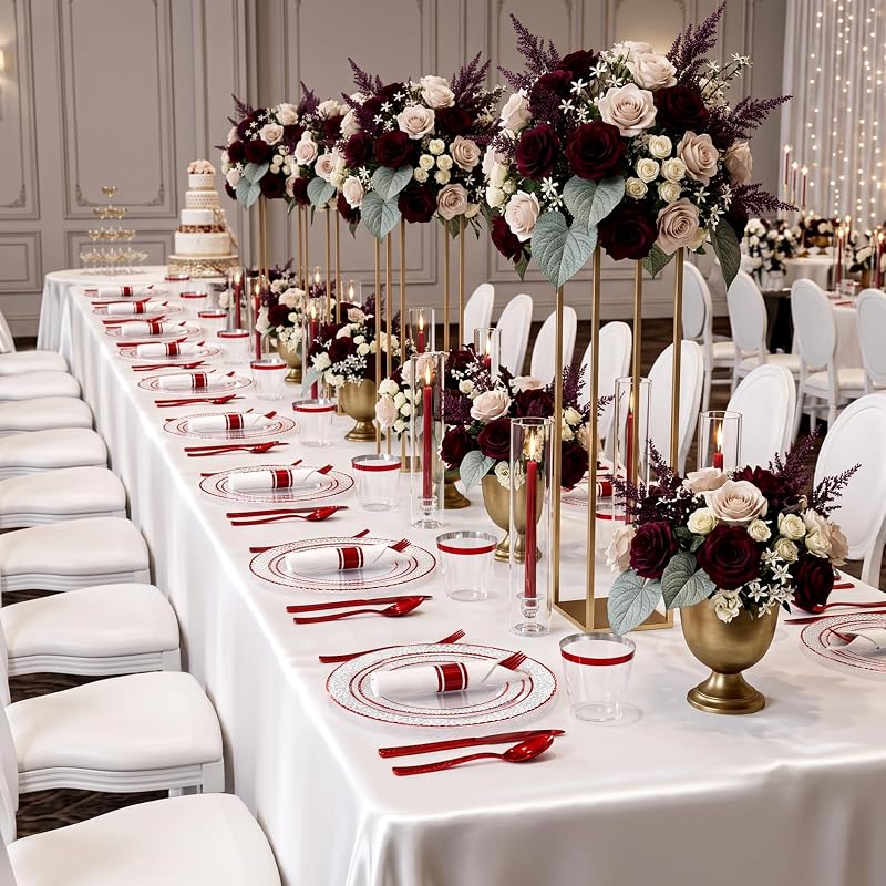 350 Piece Red Plastic Plates for Weddings & Holidays - Clear & Red+350 Variation