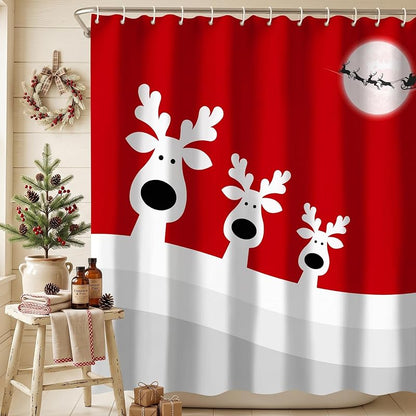Christmas Reindeer Shower Curtain 72x72 - Waterproof Polyester, With Snowflake Variation