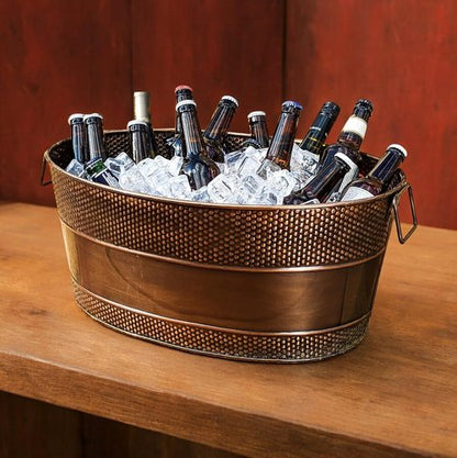 BREKX Aspen Metal Beverage Tub with Stand, 6 Gallon Galvanized Tub with Durable Copper Finish, Ice Tub Cooler Stand, Drink Cooler for Parties - Copper Anniversary