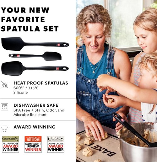 DI ORO Silicone Spatula Set - Heat-Resistant Rubber Kitchen Spatulas for Baking & Cooking - 600°F, BPA Free (3pc, Black)