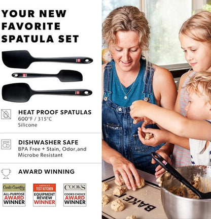 DI ORO Silicone Spatula Set - Heat-Resistant Rubber Kitchen Spatulas for Baking & Cooking - 600°F, BPA Free (3pc, Black)