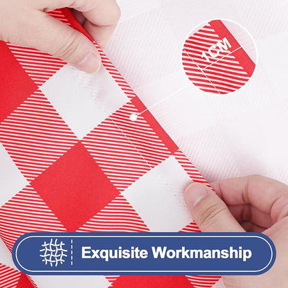 Smiry 6 ft Picnic Table Cloth Set (2-Pack) Elastic Fitted Waterproof Buffalo Plaid - Red & White 36" x 72"