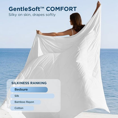 Bedsure Cooling Comforter - King Size GentleSoft Moisture-Wicking Blanket for Hot Sleepers | Breathable Dual-Sided White Duvet Insert, 102x90 Inches