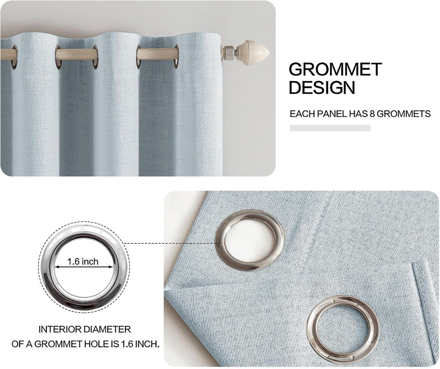MIULEE Blackout Curtains - 100% Thermal Insulated Linen Textured Drapes | Chambray Blue, 52 x 45 Inch (2 Panels)
