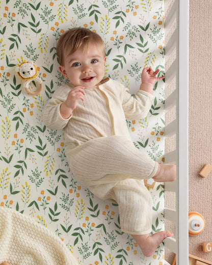 Yoofoss Baby Crib Sheets - Ultra Soft 2-Pack Fitted Sheets for Standard Cribs | Green Flower Design, 52x28