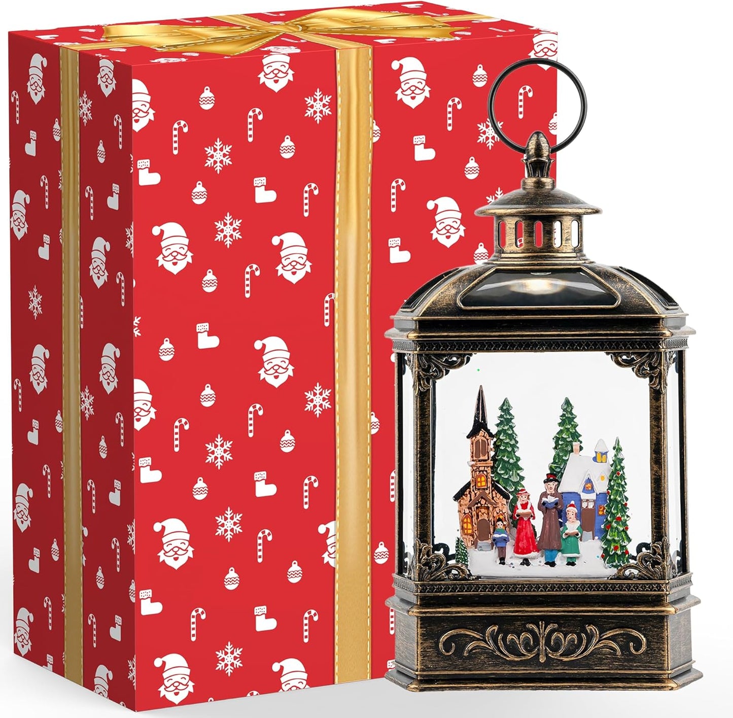 VISFLAIR Musical Snow Globe Lantern - Lighted Church Carolers Christmas Decoration | Battery Operated & USB Powered