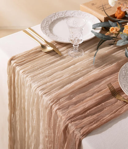 Vitalizart Cheesecloth Table Runner - 10ft Boho Rustic Light Nude for Weddings & Fall Decor | 120 Inches