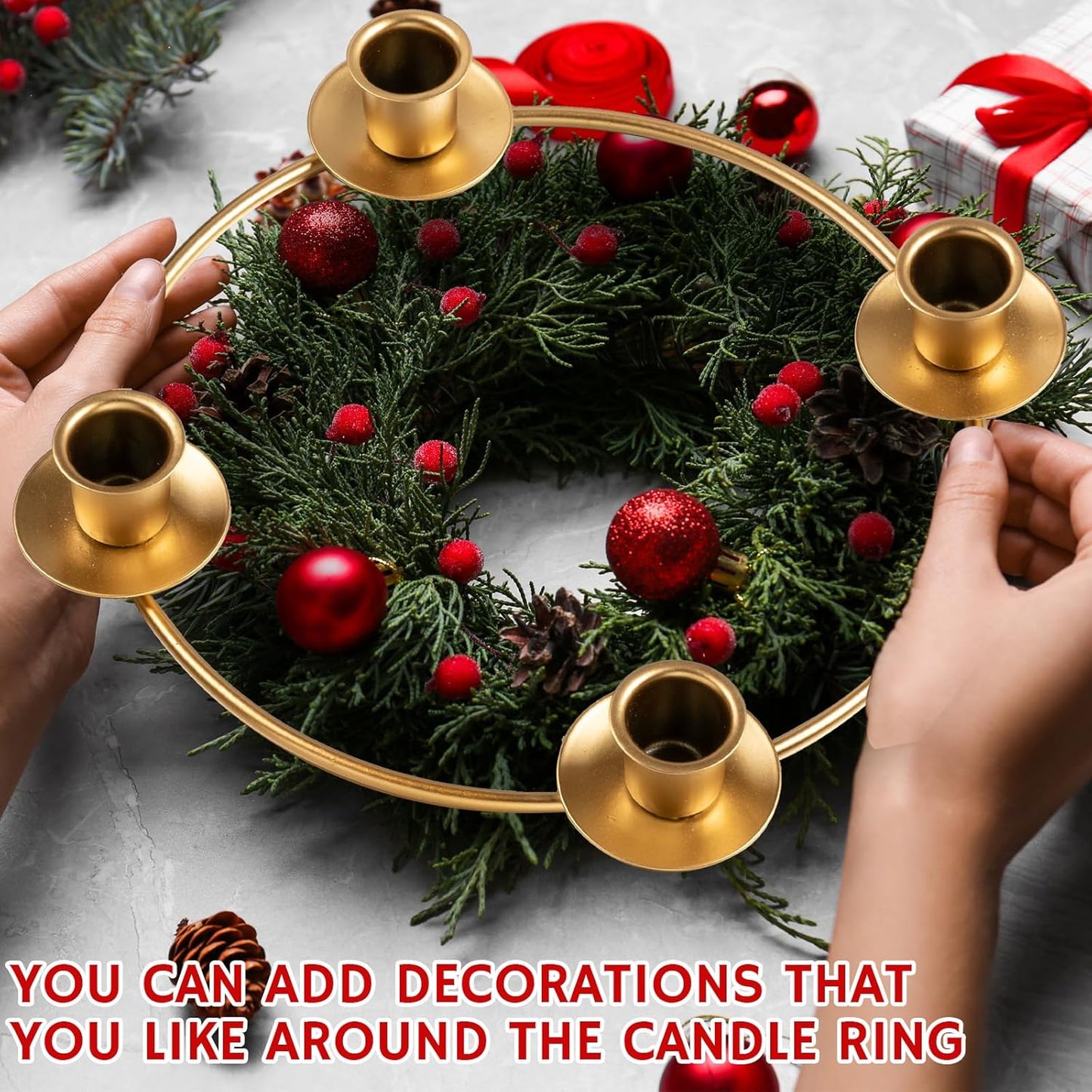 Regine Switzerland Christmas Advent Wreath Ring - Gold Metal Candle Holder Set of 4 for Home Decor