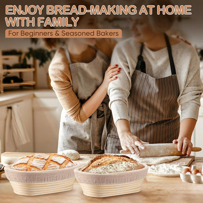 TeamFar Sourdough Bread Proofing Basket Set - 10 Inch Oval Baskets with Liner for Perfect Dough Fermentation