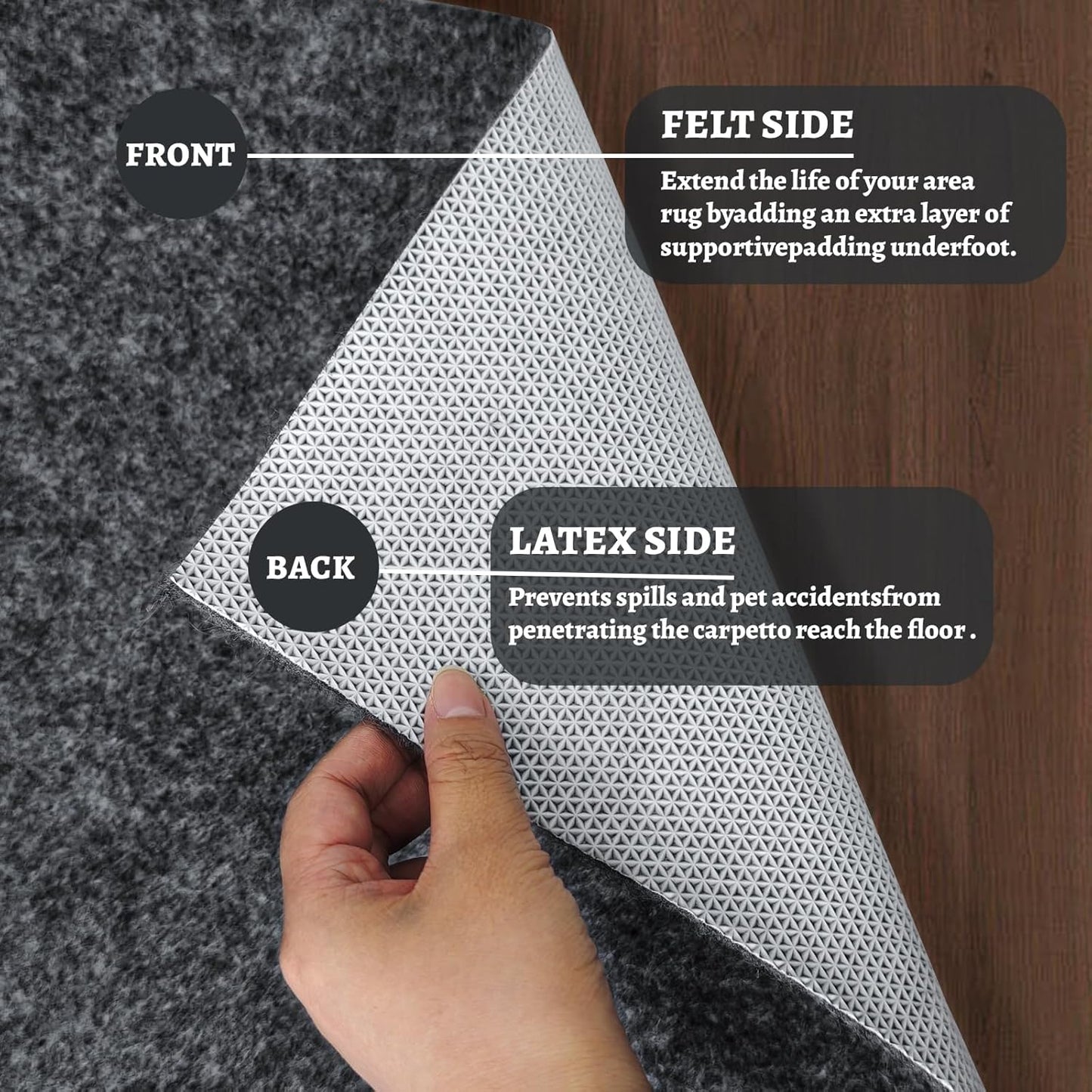 Skiennix 100% Waterproof Rug Pad - Non-Slip 8x10 ft Carpet Pad for All Floors | Secure & Soft Support